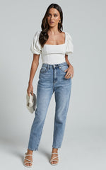 Liliosa Top - Square Neck Tie Back Puff Sleeve Top in White
