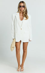 Loralie Blazer - Oversized Linen Boyfriend Fit Blazer in White