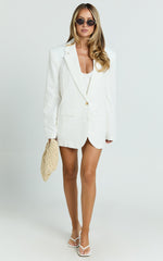 Loralie Blazer - Oversized Linen Boyfriend Fit Blazer in White