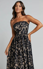 Madeleine Midi Dress - Strapless Lace Scallop Hem Dress in Black