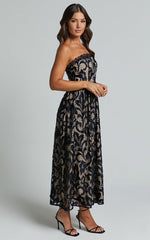 Madeleine Midi Dress - Strapless Lace Scallop Hem Dress in Black
