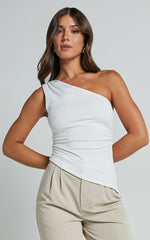 Maria Top - One Shoulder Asymmetrical Top in White