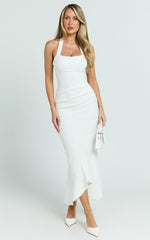 Maris Midi Dress - Full Length Halter Tie Neck Dress in White