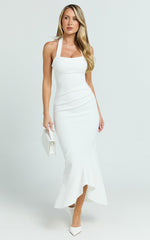 Maris Midi Dress - Full Length Halter Tie Neck Dress in White
