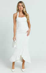 Maris Midi Dress - Full Length Halter Tie Neck Dress in White