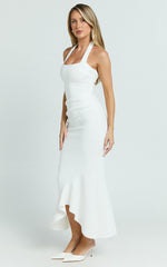 Maris Midi Dress - Full Length Halter Tie Neck Dress in White