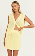 Megan Top - Crochet Button Up Vest in Lemon