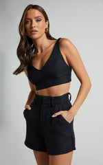 Melbourne Two Piece Set - Twill Two Piece Short Set in Black