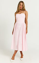 Mhissa Midi Dress - Sweetheart Neck Fit & Flare Dress in Pink