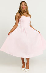 Mhissa Midi Dress - Sweetheart Neck Fit & Flare Dress in Pink