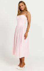 Mhissa Midi Dress - Sweetheart Neck Fit & Flare Dress in Pink