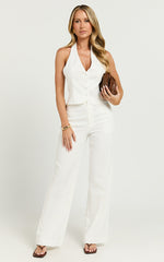 Mya Top - Linen Tie Back Fitted Vest Top in White
