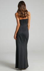 No Ones Fault Midi Dress - One Shoulder Thigh Split Dress in Black