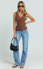 Negie Top - Ruched Detail Tank Top in Chocolate