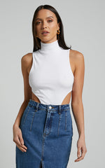 Nuala Bodysuit - High Neck Side Cut Out Bodysuit in Cream