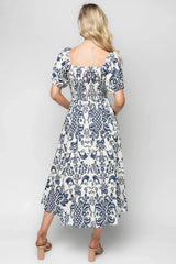 Charlotte Midi Dress | Ivory + Dark Blue