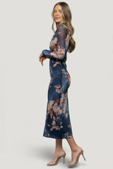 Darya Mesh Midi Dress | Navy Floral