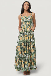 Silvia Tiered Maxi Dress | Sage Lemon Print