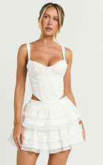 Pascal Top - Lace Trim Ruched Bust Corset Top in Ivory