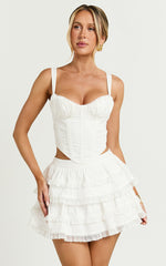 Pascal Top - Lace Trim Ruched Bust Corset Top in Ivory