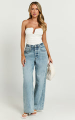 Petra Top - Gathered Cut Out Jersey Top in Off White