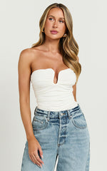 Petra Top - Gathered Cut Out Jersey Top in Off White