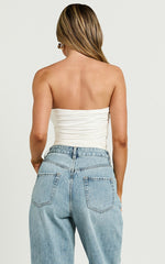 Petra Top - Gathered Cut Out Jersey Top in Off White