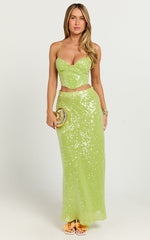 Phoebe Two Piece Set - Corset and Bias Cut Skirt Set in Green