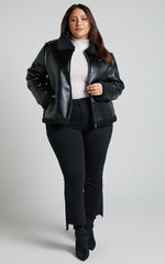 Rheina Jacket - Borg Faux Leather Jacket in Black