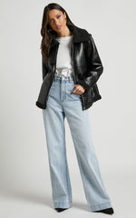 Rheina Jacket - Borg Faux Leather Jacket in Black
