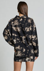 Romain Top - Long Sleeve Oversized Printed Shirt in Black Tie Dye