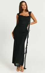 Rosha Midi Dress - Ruffle Strap Dress in Black