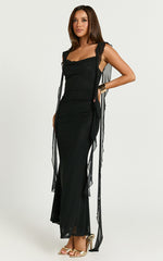 Rosha Midi Dress - Ruffle Strap Dress in Black