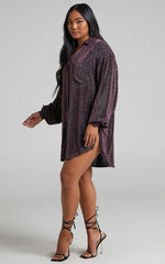 Ruri Mini Dress - Sparkly Oversized Shirt Dress in Berry