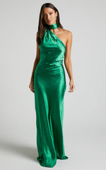 Ryan Maxi Dress - Tie Neck One Shoulder Dress in Forest Green