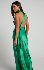 Ryan Maxi Dress - Tie Neck One Shoulder Dress in Forest Green