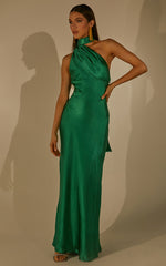 Ryan Maxi Dress - Tie Neck One Shoulder Dress in Forest Green