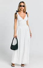 Samantha Midi Dress - V Neck Midi Dress with Bow Strap Detail in White