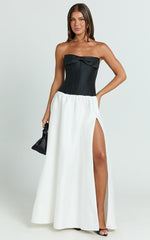Santana Maxi Dress - Contrast Strapless Fit And Flare Dress in Black/White