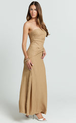 Santiago Midi Dress - Textured Jersey Strapless Twist Waist Dress in Beige