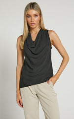 Serena Top - Cowl Neck Sleeveless Top in Black