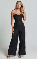 Stacey Jumpsuit - Strapless Cowl Wide Leg Jumpsuit in Black