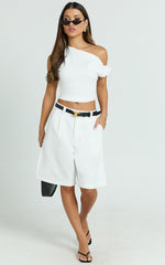 Swanson Top - Asymmetric Off Shoulder Crop Top in White