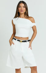 Swanson Top - Asymmetric Off Shoulder Crop Top in White