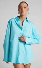 Terah Shirt - Button Up Shirt in Aqua Blue