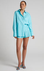 Terah Shirt - Button Up Shirt in Aqua Blue