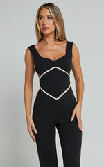 Tiarna Contrast Sweetheart Neck Line Jumpsuit in Black