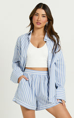 Tori Top - Oversized Button Down Stripe Shirt in Light Blue Stripe