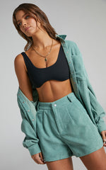 Tovil Shorts - High Waisted Corduroy Shorts in Sage