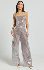 Tricia Top - Sequin Cami Top in Grey